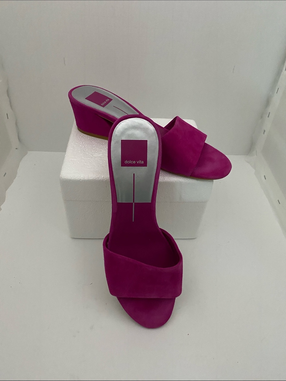 Dolce Vita Pink Suede Slide Wedge Mules